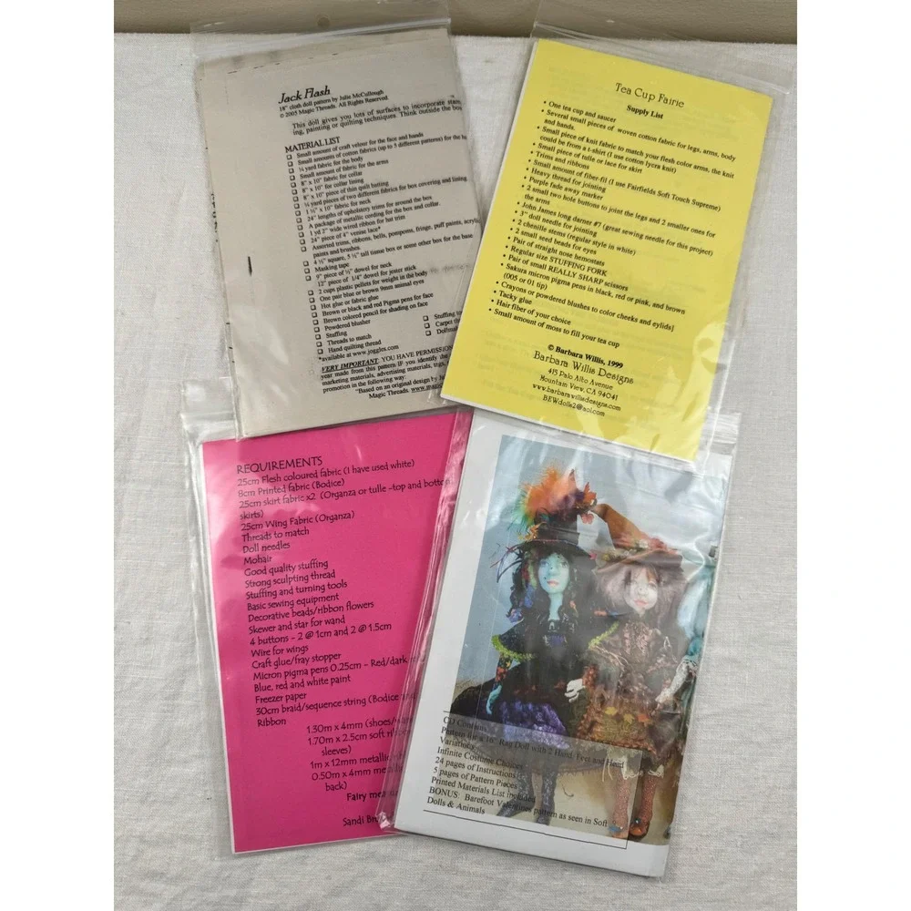 Mixed Lot 4 Cloth Doll Sewing Patterns Fairies Witch Jester Magic Threads Willis